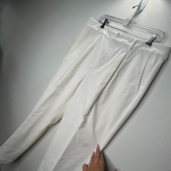 Ganni Cream Pleated Front Crease High Waist Corduroy Zip Trouser Pants 42 - Picture 3 of 10